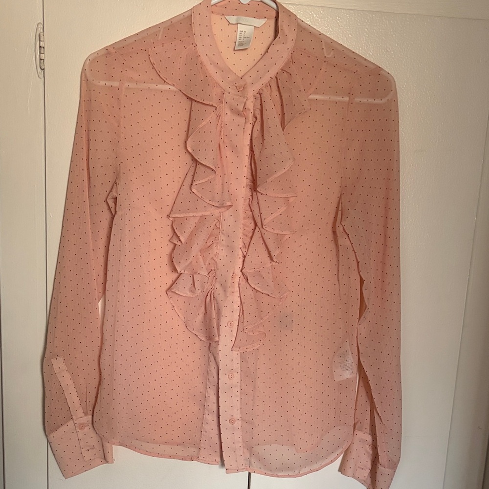 H&M Pink Polka Dot Ruffle Blouse